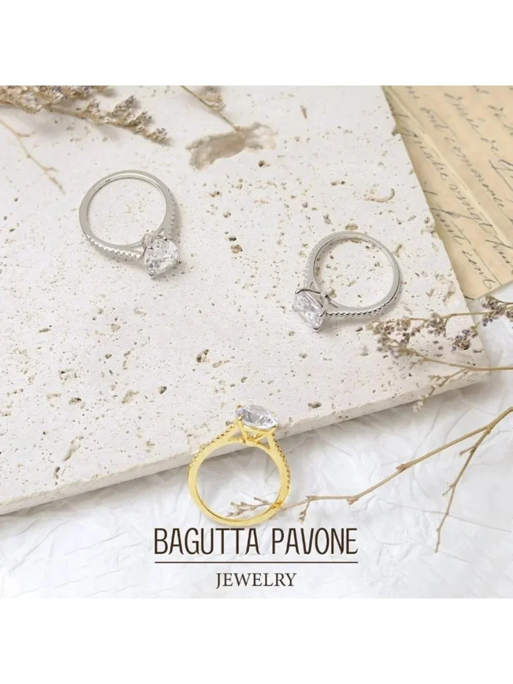 Stunning 925 Sterling Silver CZ Engagement Rings, 18K Gold Plated, Various Cuts